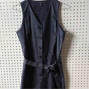 Liz Claiborne Sleeveless Denim Navy Button-Down Midi Wrap Belted Dress size 12